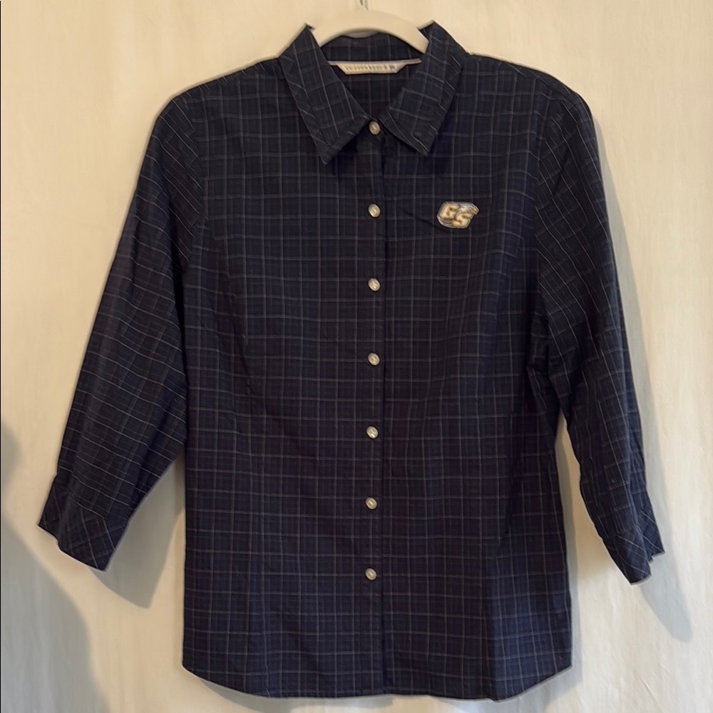 Cutter & Buck GSU Ladies Large Navy Plaid Button-Up Shirt